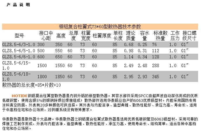 华泰钢铝复合7360散热器参数