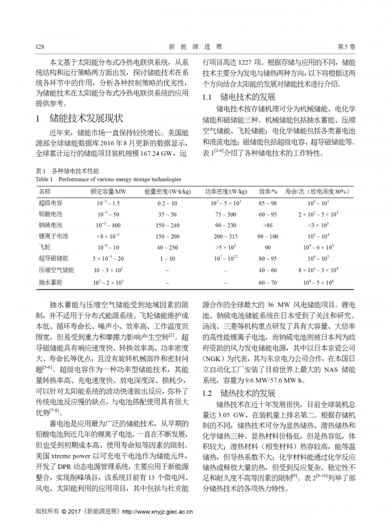 储能技术在太阳能分布式冷热电联供中的应用